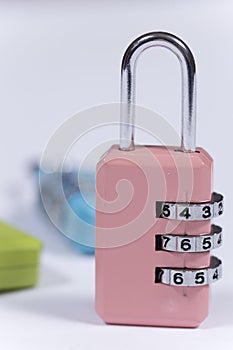 Colorful padlocks with numerical code for locking