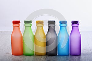 Colorful paint. Bottles with colorful dry pigments