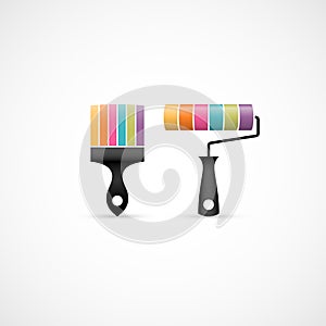 Colorful paint brush and paint roller icons