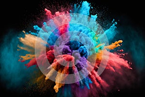 Colorful paint burst on a black background, a lot of colors in the style of Holi festival,