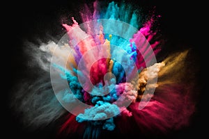 Colorful paint burst on a black background, a lot of colors in the style of Holi festival