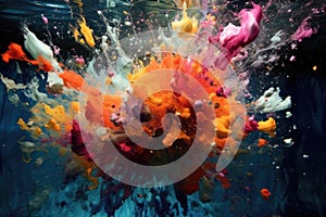 colorful paint burst underwater