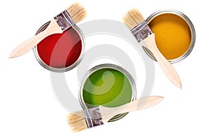 Colorful paint cans with brushes