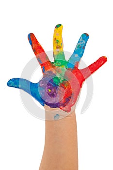 Colorful paint on child hand