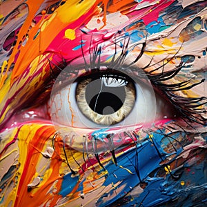 Colorful Paint Covered Eye: Majestic Uhd Oil Painting