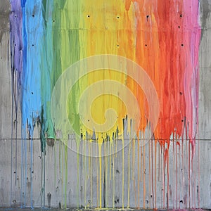 Colorful paint dripping on a concrete wall