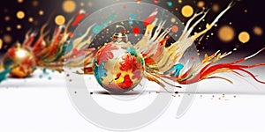 Colorful paint explosion Christmas ball ornament in abstract 3D design.