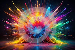 Colorful paint explosion in dark studio