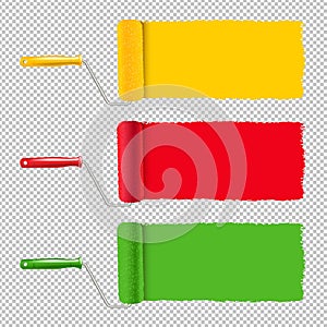 Colorful Paint Roller And Paint Stroke Transparent Background