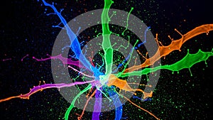 Colorful Paint Splash Explosion in Black Background Abstract Art