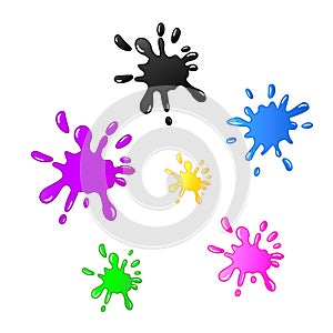 colorful paint splashes, blot, vector set, vector illustration