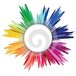 Colorful paint splashes circle isolated on white background.