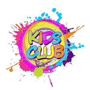 Colorful paint splashes with circular Kids Club emblem for child