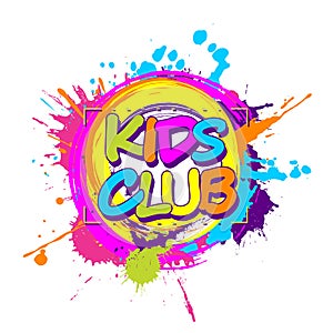 Colorful paint splashes with circular Kids Club emblem for children playground for play and fun