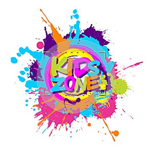 Colorful paint splashes with Kids zone emblem for children playg