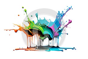 Colorful paint splashing isolated on white background. Transparent png. Generative ai