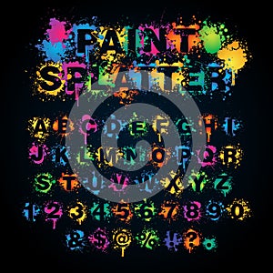 Colorful paint splatter alphabet