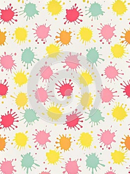 Colorful paint splatters pattern on white background