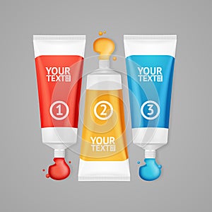 Colorful Paint Tubes Set Menu Banners Option. Vector