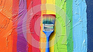 Colorful Paintbrush on Rainbow Paint Strokes. Home Renovation and DIY Projects