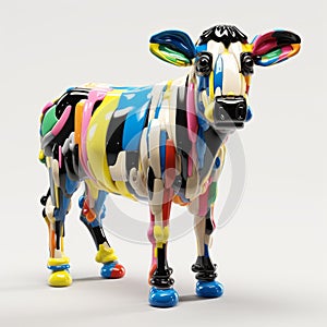 Colorful Painted Cow Sculpture With Bold Black Lines