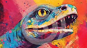 Colorful Painted Dinosaur Head: A Hyperrealistic Optical Illusion