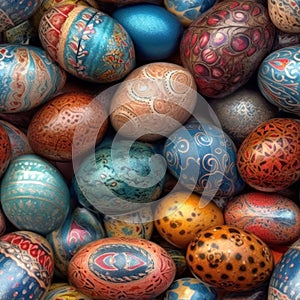 Colorful painted easter eggs background seamless design
