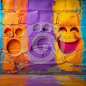 Colorful painted faces on textured backgrounds