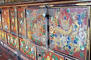 Colorful painted furniture from Buddhist monastery