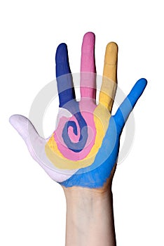 A colorful painted hand