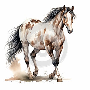 Colorful Painted Horse With Long Mane In Fluid Ink Wash Style