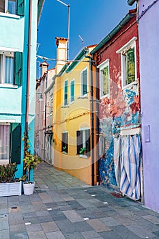 Colorful painted houses on Burano island near Venice, Italy