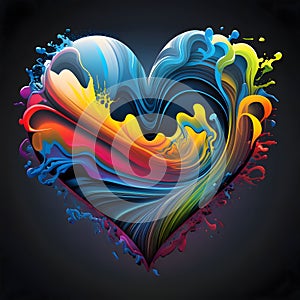 Colorful, painted with paints, rainbow heart on a dark background abstract. Heart as a symbol of affe and love photo