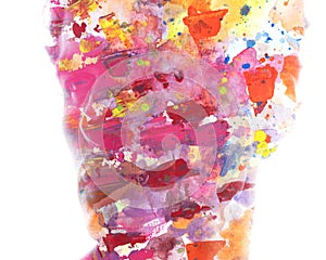 A colorful paintgoraphy portrait of a man& x27;s head silhouette
