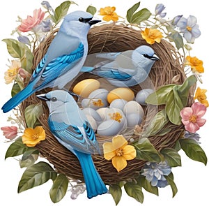 A Colorful painting of Blue-gray Tanager bird. AI-generated.