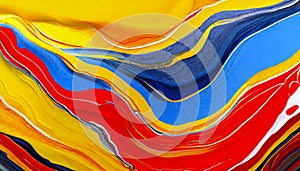 A colorful painting with a blue and yellow line. The painting is abstract