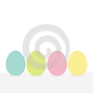 Colorful painting Easter egg set. Row of painted eggs shell. Light color. White background. Isolated. Flat design.