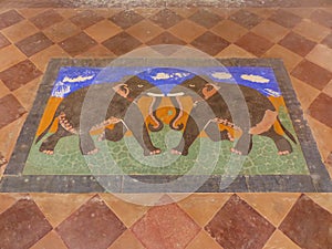 Colorful painting on the floor of Royal cenotaphs in Jaipur, Rajasthan, India