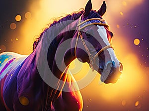 colorful painting of a horse bokeh background. ai generative