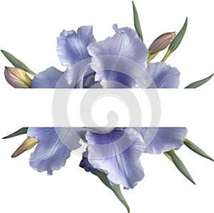 Colorful painting of Iris floral frame. AI-Generated.