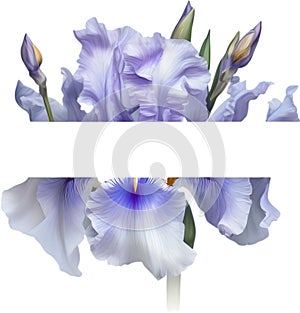 Colorful painting of Iris floral frame. AI-Generated.