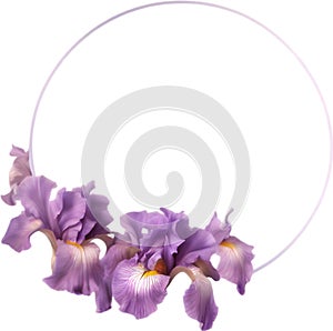 Colorful painting of Iris floral frame. AI-Generated.