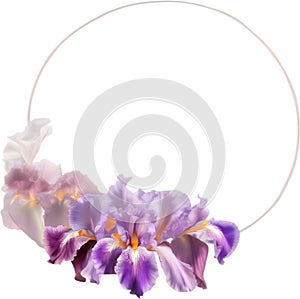 Colorful painting of Iris floral frame. AI-Generated.