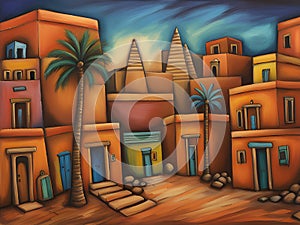 colorful painting of the old city of egypt