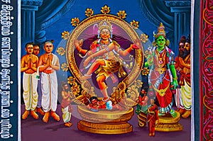Colorful paintings on the ceiling of Nataraja Temple, Chidambaram, Tamil Nadu, India.
