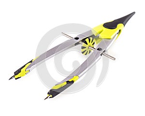 The colorful pair of compasses on white background