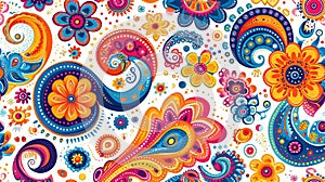 A colorful paisley pattern with many different colors and designs, AI