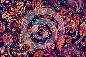 Colorful Paisley pattern for textile, cover, wrapping paper, web. Ethnic vector wallpaper with decorative elements