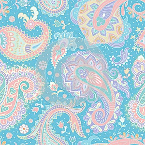 Colorful Paisley pattern for textile, cover, wrapping paper, web. Ethnic vector wallpaper with decorative elements. Indian