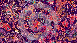 Colorful Paisley pattern for textile, cover, wrapping paper, web. Ethnic vector wallpaper with decorative elements. Indian decorat